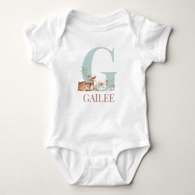 Personalised Name Initial Letter G Baby Bodysuit (Front)