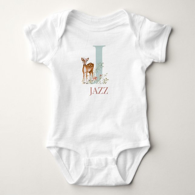 Personalised Name Initial Letter J Baby Bodysuit (Front)