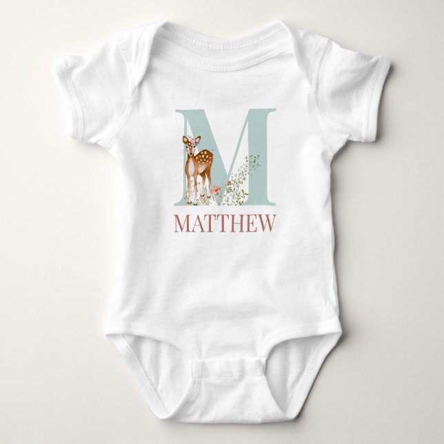 Personalised Name Initial Letter M Baby Bodysuit (Front)