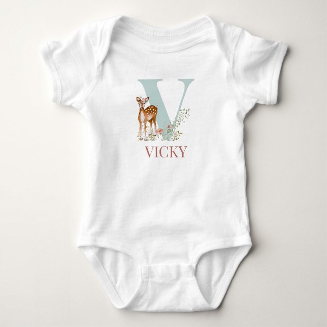 Personalised Name Initial Letter V Baby Bodysuit (Front)