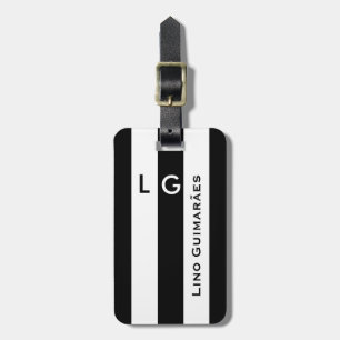personalised name&initial modern black stripes luggage tag