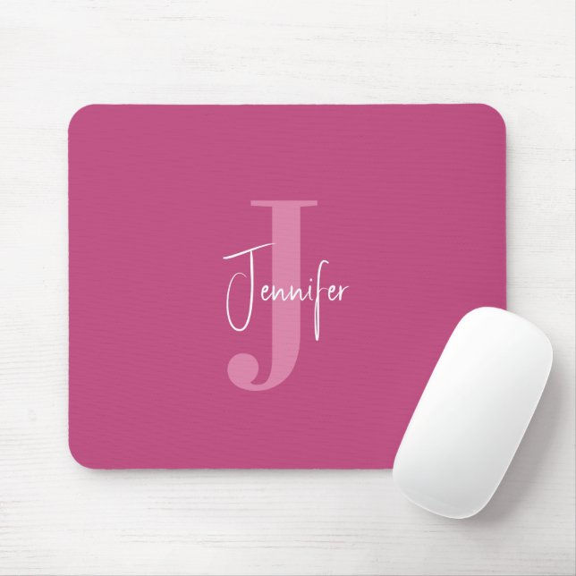 Personalised Name & Initial Modern Girly Deep Rose Mouse Pad (With Mouse)
