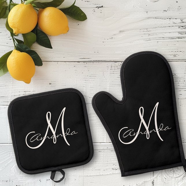 Personalised  Name Initial Monogram  Oven Mitt & Pot Holder Set (Creator Uploaded)
