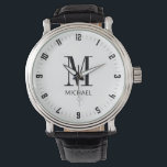 Personalised Name Initial Monogram Watch<br><div class="desc">A simple personalised graduation watch gift featuring initial in black with name monogram. Simple classic look.</div>