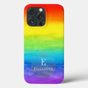 Personalised Name Initial Rainbow Watercolor iPhone 13 Pro Case