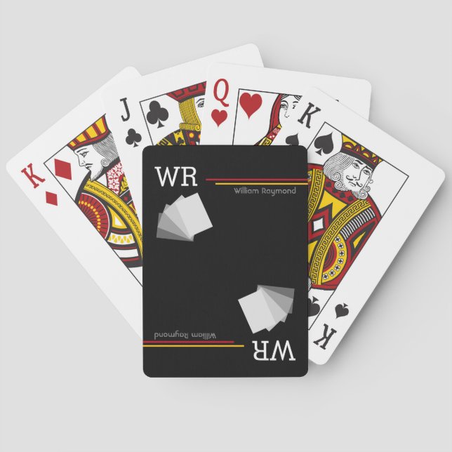 personalised name initials black playing cards (Back)