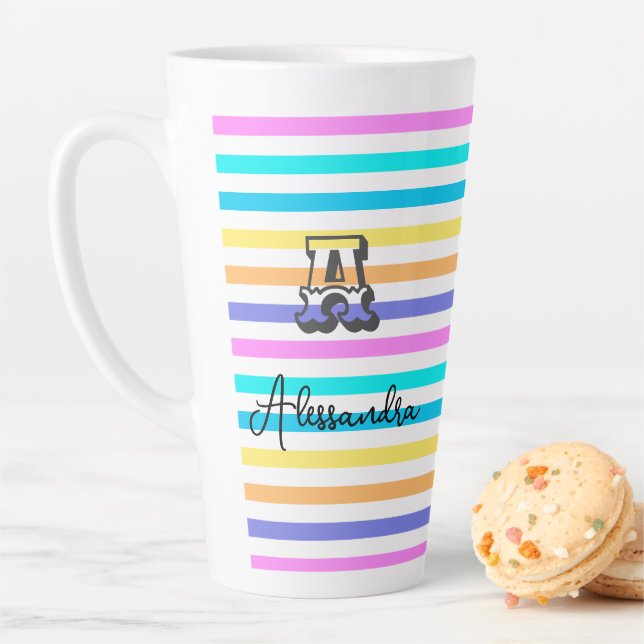 Personalised Name Initials Girly Rainbow Latte Mug (In Situ)