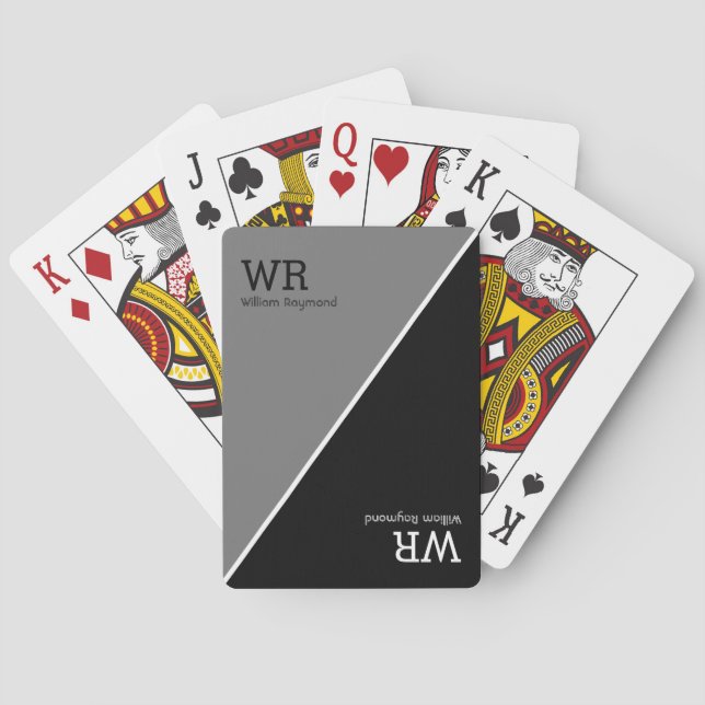 personalised name initials half-grey half-black playing cards (Back)