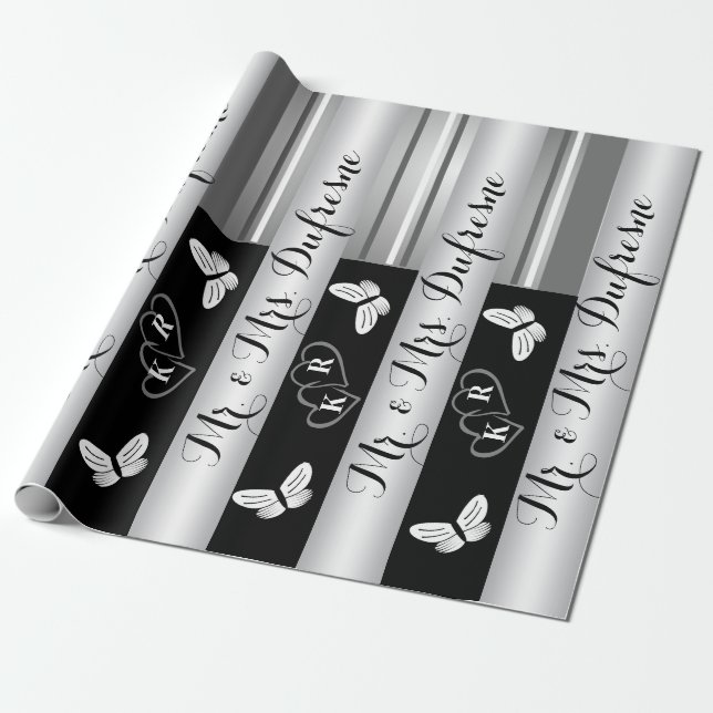 Personalised Name & Initials Wedding/Anniversary Wrapping Paper (Unrolled)