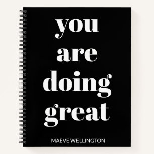 Personalised Name Inspirational Quote Black White Notebook