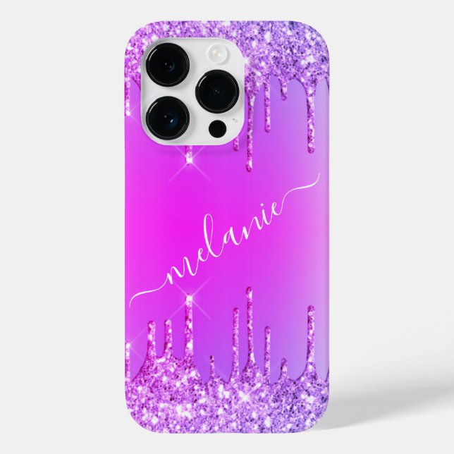 Personalised Name iPhone Case Purple Pink Neon (Back)