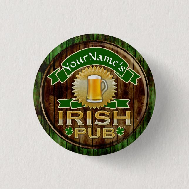 Personalised Name Irish Pub Sign St. Patrick's Day 3 Cm Round Badge (Front)
