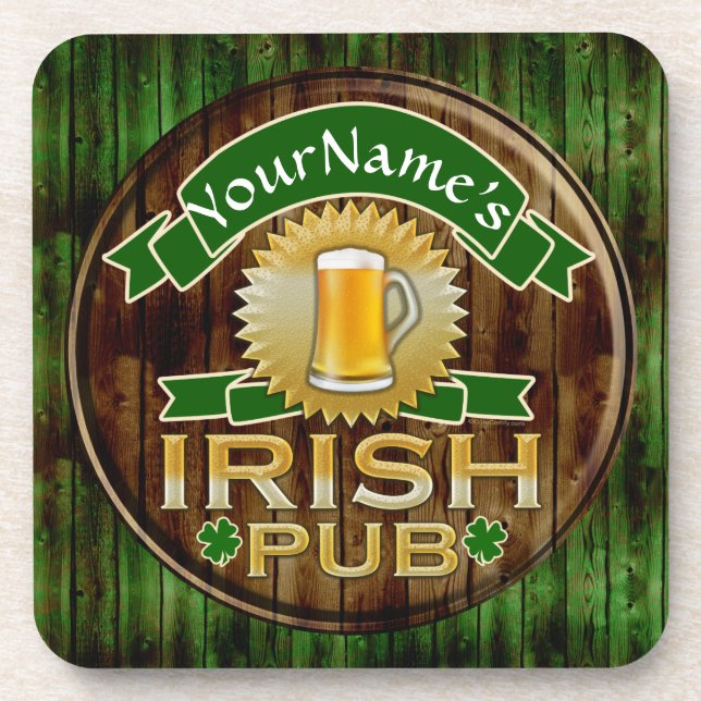 Personalised Name Irish Pub Sign St. Patrick's Day Coaster (Front)