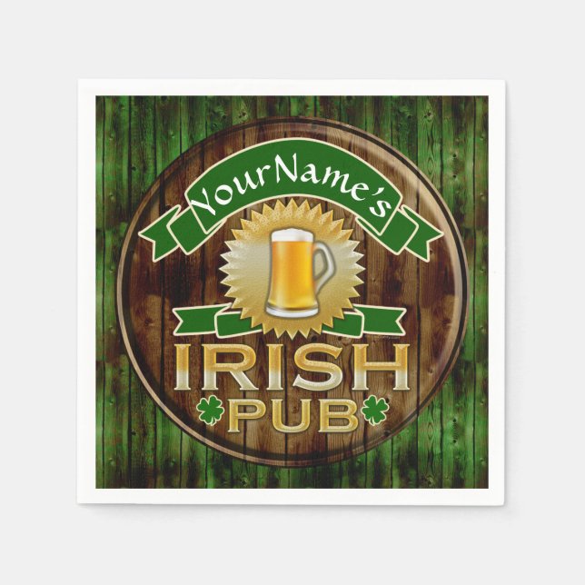 Personalised Name Irish Pub Sign St. Patrick's Day Napkin (Front)