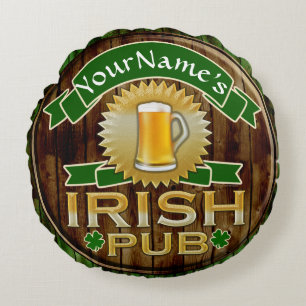 Personalised Name Irish Pub Sign St. Patrick's Day Round Cushion