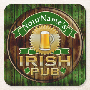 Personalised Name Irish Pub Sign St. Patrick's Day Square Paper Coaster