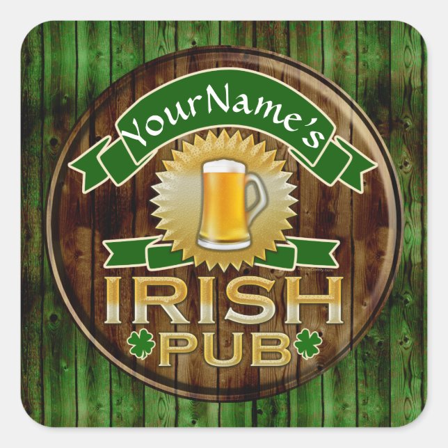 Personalised Name Irish Pub Sign St. Patrick's Day Square Sticker (Front)