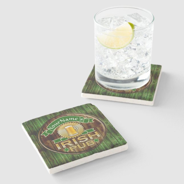 Personalised Name Irish Pub Sign St. Patrick's Day Stone Coaster (Side)