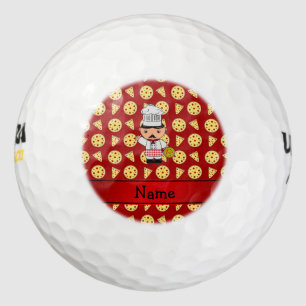 Personalised name italian chef red pizza pattern golf balls