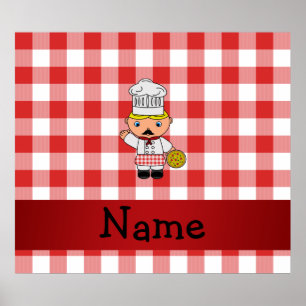 Personalised name italian chef red white checkers poster