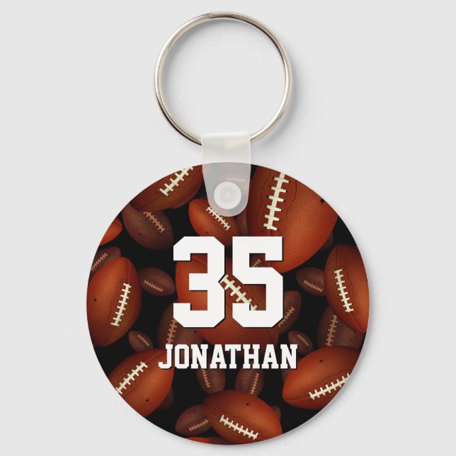 personalised name jersey number and footballs key ring (Front)