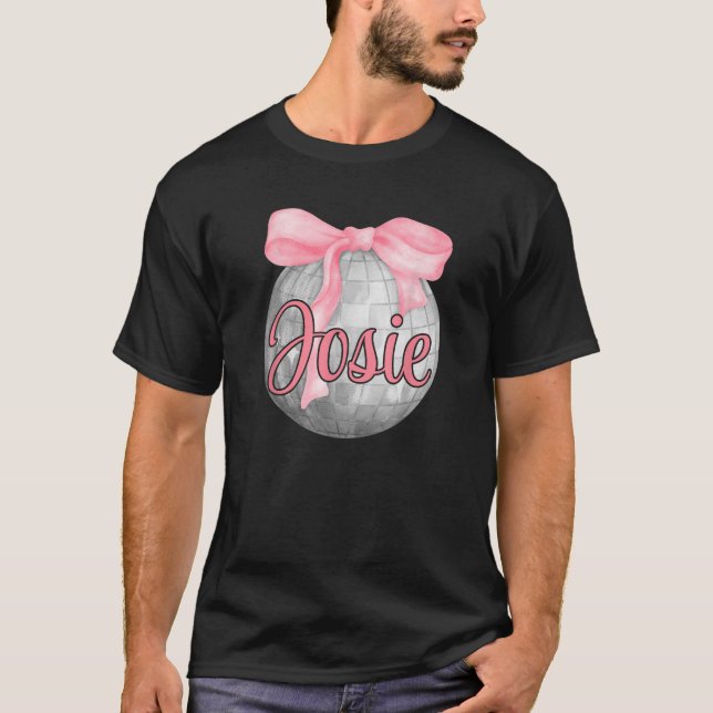 Personalised Name Josie Coquette Bow Pink Disco Ba T-Shirt (Front)