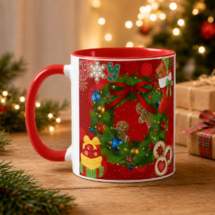 Personalised Name Joy Christmas Wreath Gingerbread Mug