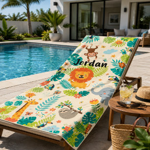Personalised Name Jungle Fun Beach Towel