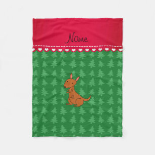 Personalised name kangaroo green christmas trees fleece blanket
