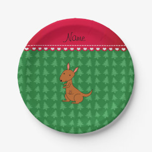 Personalised name kangaroo green christmas trees paper plate