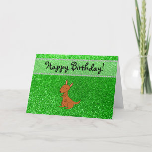Personalised name kangaroo green glitter card