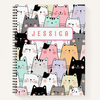 Personalised Name Kawaii Cat Notebook