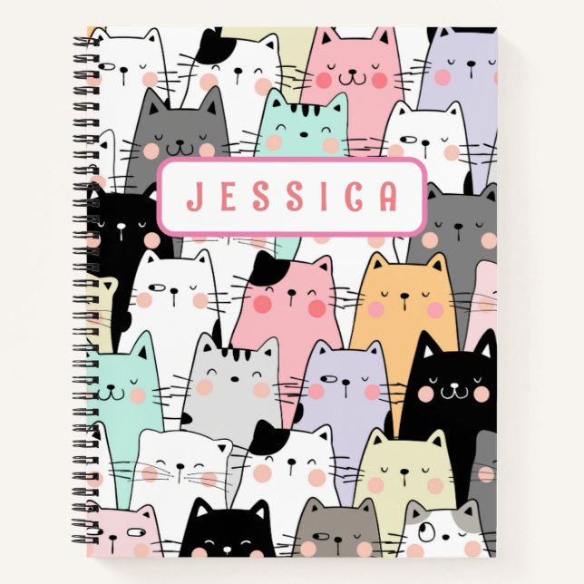 Personalised Name Kawaii Cat Notebook (Front)