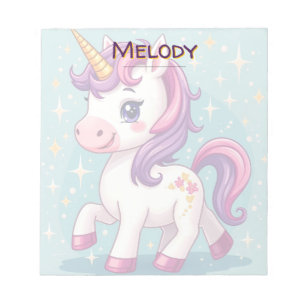 Personalised Name Kawaii Sparkle Unicorn  Notepad