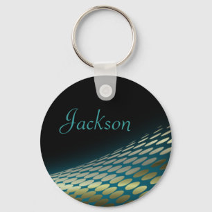 Personalised Name Keyring - Gold & Blue Halftones