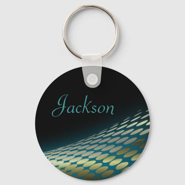 Personalised Name Keyring - Gold & Blue Halftones (Front)