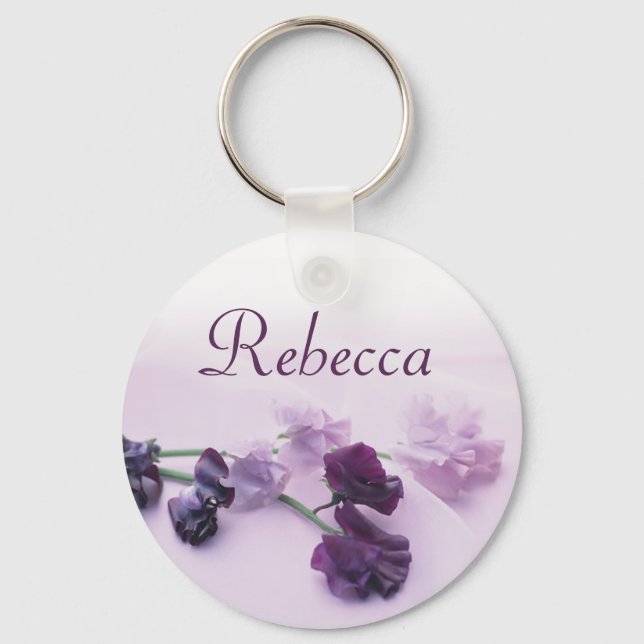 Personalised Name Keyring - Purple Flowers (Front)