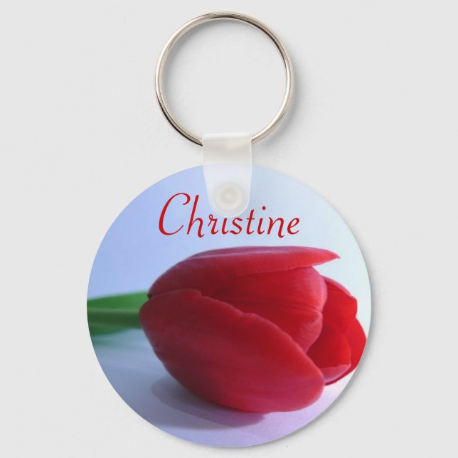 Personalised Name Keyring - Red Tulip (Front)