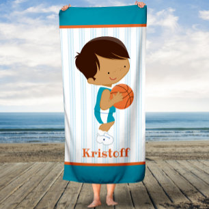 Personalised Name Kids Basketball Bath Towel