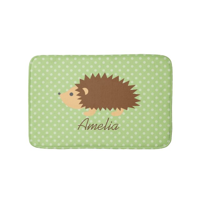 Personalised name kids bath mat with cute hedgehog (Front)