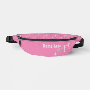 Personalised Name Kids Fun Aeroplanes Pastel Pink Bum Bags