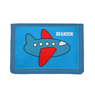 Personalised name kids wallet with toy aeroplane