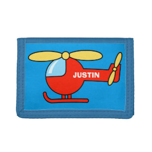 Personalised name kids wallet with toy helicopter