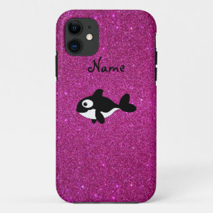 Personalised name killer whale pink glitter iPhone 11 case