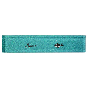 Personalised name killer whale turquoise glitter nameplate