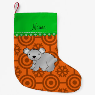 Personalised name koala orange retro snowflakes small christmas stocking