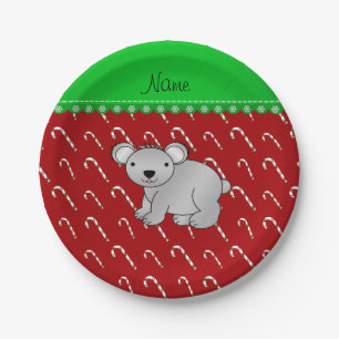 Personalised name koala red christmas candy canes paper plate