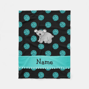 Personalised name koala turquoise polka dots fleece blanket