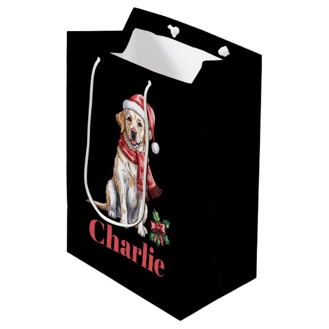 Personalised Name Labrador Retriever Christmas Medium Gift Bag (Front Angled)