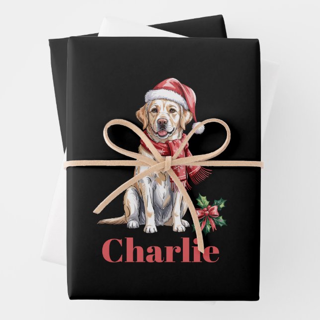 Personalised Name Labrador Retriever Christmas Wrapping Paper Sheet (In situ)